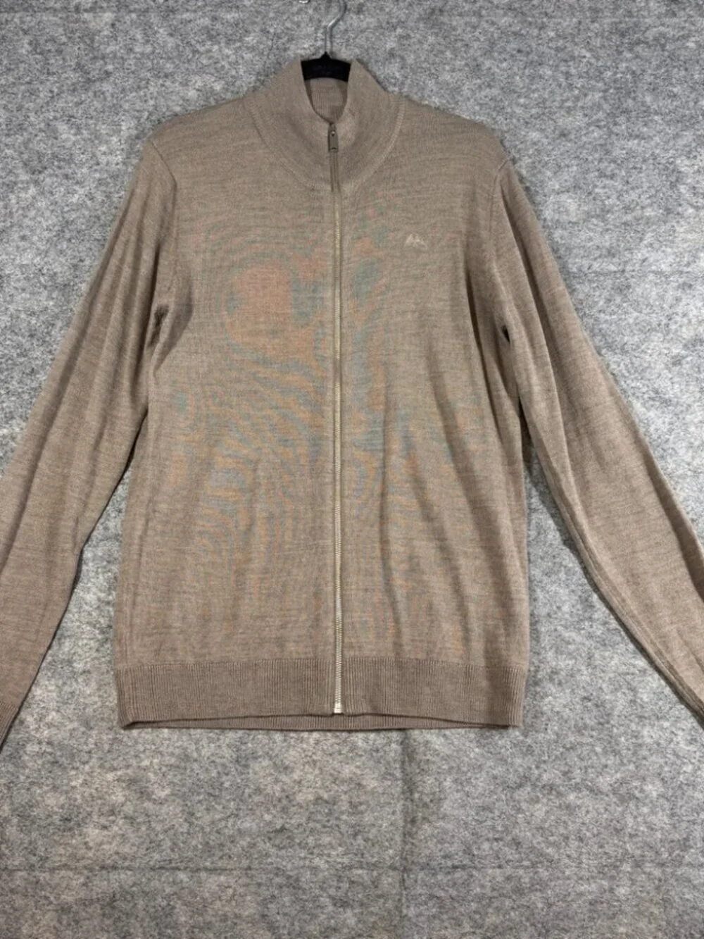 Lindbergh Merino Wool Zip Up Sweater Beige Slim Fit Size M Minimalist Luxury